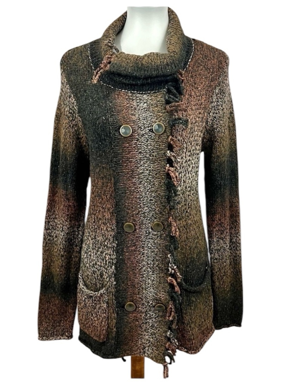 Cabi Boho Western Frontier Fringe Thick Knit Sweater Cardigan Jacket